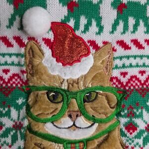 Cat Ugly Sweater Sm Santa Holidays Red Green Cat with Tie OrangeTabby Fun Unique